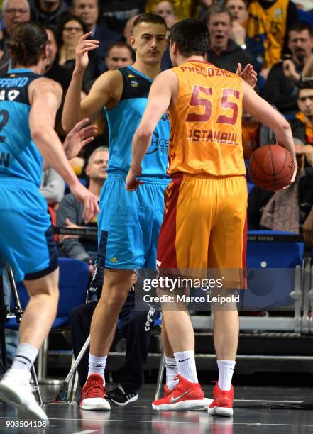 Kresimir Nikic of Alba Berlin and Emir Preldzic of Galatasay Istanbul during the game between Alba Berlin and Galatasaray Istanbul on january 10,...