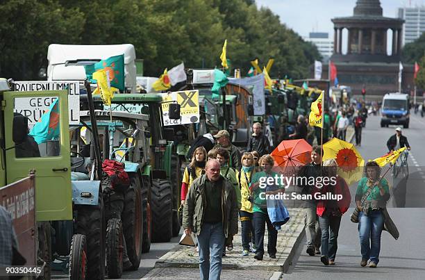 Anti-nuclear protesters on tractors arrive at an anti-nuclear energy demonstration on September 5, 2009 in Berlin, Germany. Tens of thousands of...