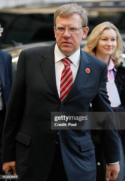 Alexei Kudrin, Russia's finance minister, , arrives for the opening session of the G20 finance ministers meeting, at the Treasury in Westminster on...