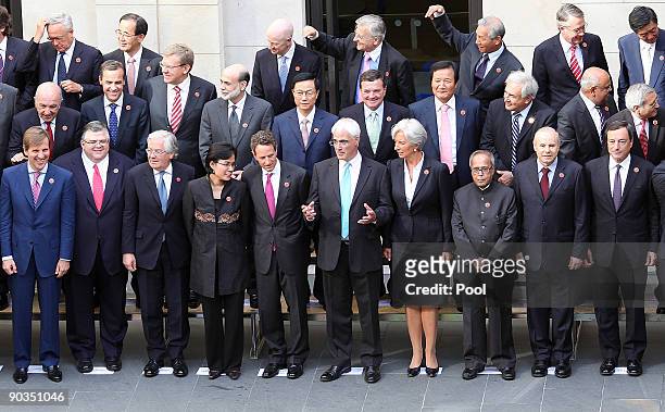 Finance ministers, central banks governors and other officials pose for a group picture during the G20 finance Minister's summit, at the Treasury in...