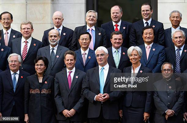 Finance ministers, central banks governors and other officials pose for a group picture during the G20 finance Minister's summit, at the Treasury in...