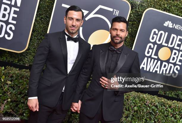 Singer Ricky Martin and Jwan Yosef attend the 75th Annual Golden Globe Awards at The Beverly Hilton Hotel on January 7, 2018 in Beverly Hills,...