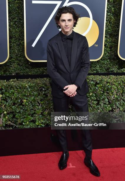 Actor Timothee Chalamet attends the 75th Annual Golden Globe Awards at The Beverly Hilton Hotel on January 7, 2018 in Beverly Hills, California.