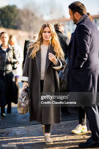 Miroslava Duma is seen during the 93. Pitti Immagine Uomo at Fortezza Da Basso on January 10, 2018 in Florence, Italy.