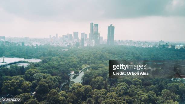 aerial view of mexico city skyline from chapultepec park - mexico skyline stock pictures, royalty-free photos & images