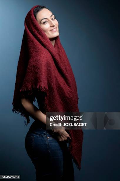 French-Lebanese actress Laetitia Eido poses during a photo session in Paris on January 8, 2018.