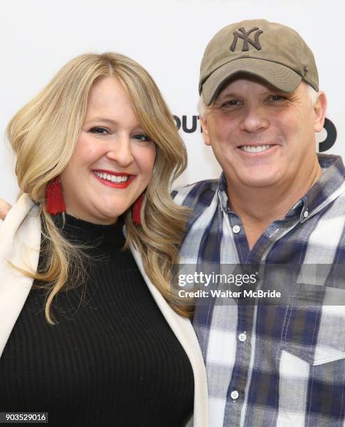 Playwright Lindsey Ferrentino and director Scott Ellis attend the Meet & Greet for the cast of "Amy and the Orphans" at the Roundabout Theatre...