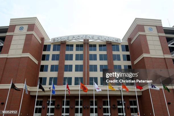 An exterior view of the Boone Pickens Stadium before the Oklahoma State Cowboys take on the Georgia Bulldogs on September 5, 2009 in Stillwater,...