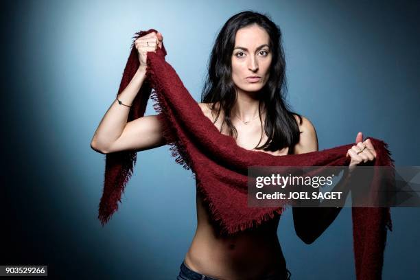 French-Lebanese actress Laetitia Eido poses during a photo session in Paris on January 8, 2018.