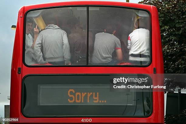 Members of the English Defence League are bussed away from the city center by police after clashes with anti-right wing protesters during a rally on...