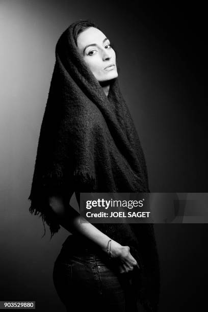 French-Lebanese actress Laetitia Eido poses during a photo session in Paris on January 8, 2018.