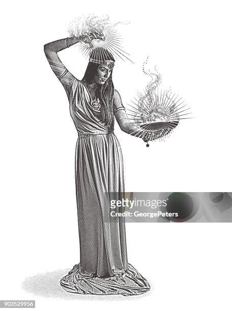向量雕刻美麗的女性巫師施法 - paganism 幅插畫檔、美工圖案、卡通及圖標