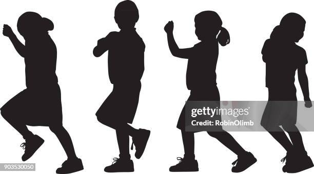 young girl marching silhouettes - kids marching stock illustrations