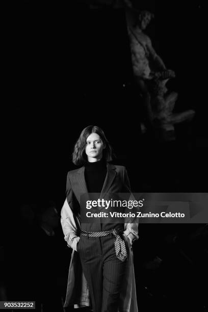 Model walks the runway at the Brooks Brothers show during the 93. Pitti Immagine Uomo at Fortezza Da Basso on January 10, 2018 in Florence, Italy.