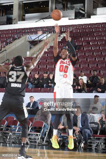 Diamond Stone of the Windy City Bulls shoots the ball against the Austin Spurs during the NBA G League Showcase Game 3 on January 10, 2018 at the...