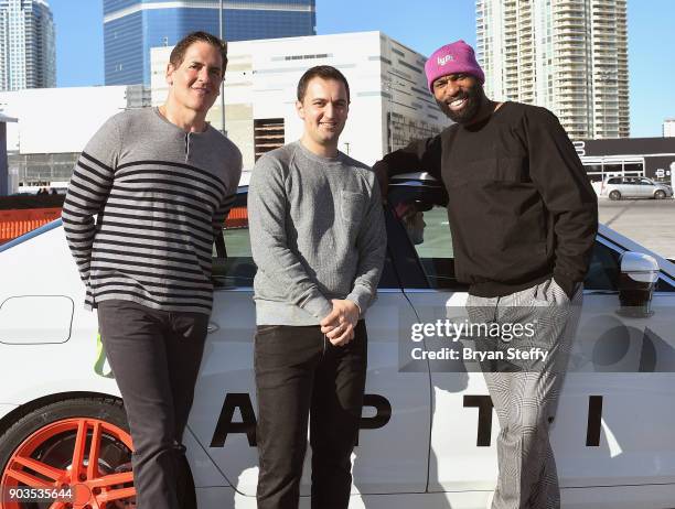 Businessman Mark Cuban, Lyft Co-founder and President John Zimmer and former NBA player Baron Davis attend the Lyft and Aptiv self-driving car...