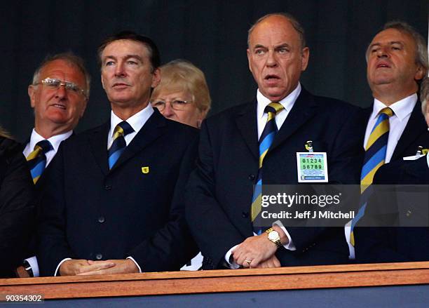 Gordon Smith chief executive of the SFA and George Peat SFA president watch the FIFA 2010 World Cup Qualifier match beteween Scotland and Macedonia...