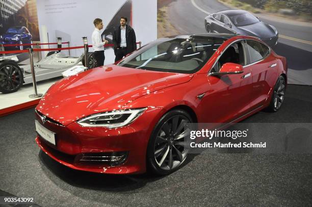 This Tesla Model S is displayed during the Vienna Autoshow, as part of Vienna Holiday Fair on January 10, 2018 in Vienna, Austria. The Vienna...