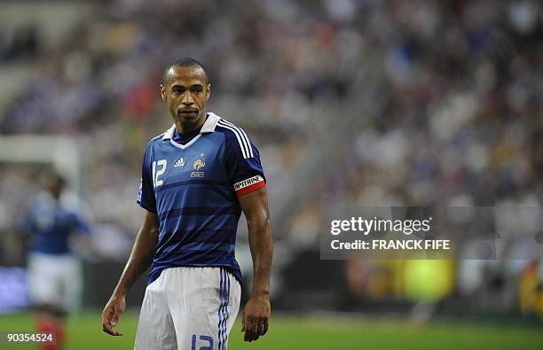French forward and captain Thierry Henry reacts during the World Cup 2010 qualifying football match France vs. Romania, on September 5, 2009 at the...