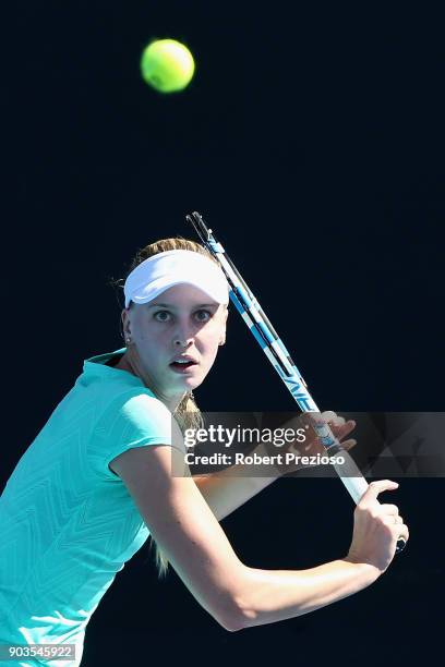 Naomi Broady of United Kingdom competes in her first round match against Kathinka Von Deichmann of Liechtenstein during 2018 Australian Open...