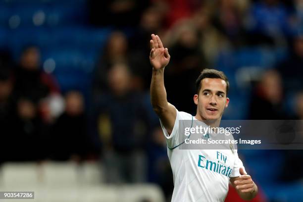 Lucas Vazquez of Real Madrid celebrates 2-1 during the Spanish Copa del Rey match between Real Madrid v Numancia on January 10, 2018