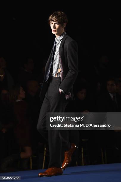 Model walks the runway at the Brooks Brothers show during the 93. Pitti Immagine Uomo at Fortezza Da Basso on January 10, 2018 in Florence, Italy.