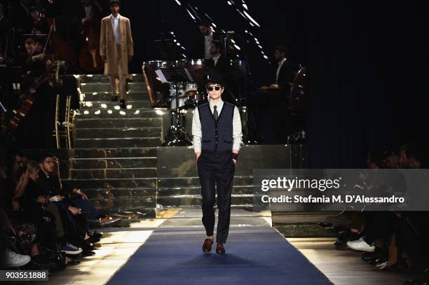 Model walks the runway at the Brooks Brothers show during the 93. Pitti Immagine Uomo at Fortezza Da Basso on January 10, 2018 in Florence, Italy.