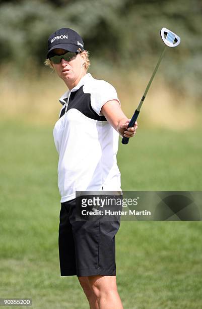 Karrie Webb of Australia watches her birdie putt on the eighth hole during the third round of the Canadian Women's Open at Priddis Greens Golf &...