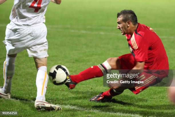 Cenk Tosun of Germany plays in the U19 international friendly match between Belgium and Germany at the Kehrwegstadion on September 05, 2009 in Eupen,...