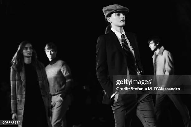 Models walk the runway at the Brooks Brothers show during the 93. Pitti Immagine Uomo at Fortezza Da Basso on January 10, 2018 in Florence, Italy.