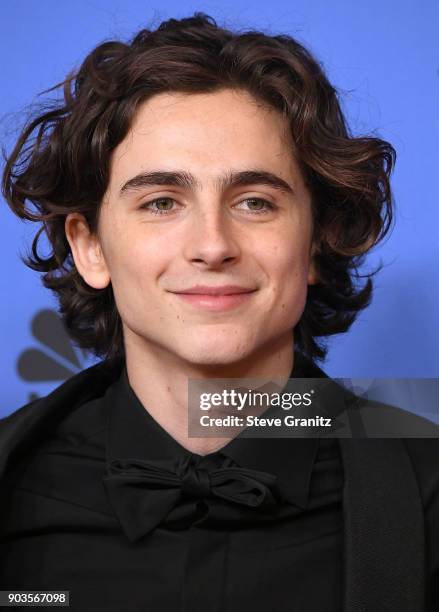 Timothee Chalamet poses at the 75th Annual Golden Globe Awards at The Beverly Hilton Hotel on January 7, 2018 in Beverly Hills, California.