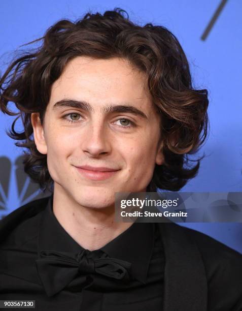 Timothee Chalamet poses at the 75th Annual Golden Globe Awards at The Beverly Hilton Hotel on January 7, 2018 in Beverly Hills, California.