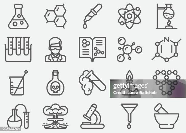 chemical line icons - chemistry class stock illustrations