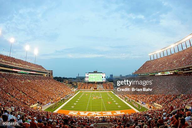 Fans cheer on the Texas Longhorns against the Louisiana Monroe Warhawks on September 5, 2009 at Darrell K Royal-Texas Memorial Stadium in Austin,...