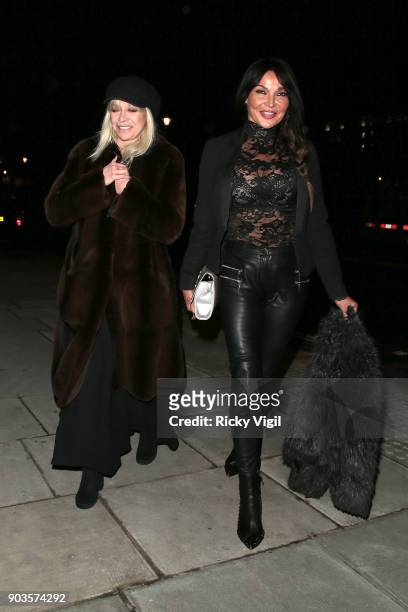 Jo Wood and Lizzie Cundy attend #megsmenopause at Home House on January 10, 2018 in London, England.