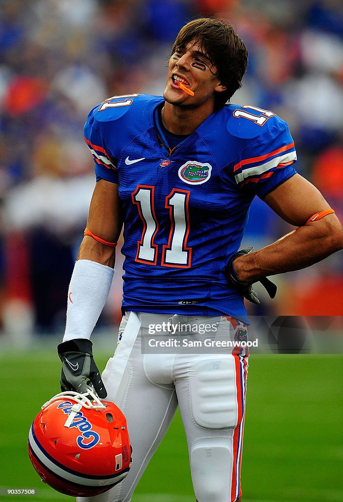 Florida Versus Riley Riley Cooper of the Florida Gators watches the action during the game ...