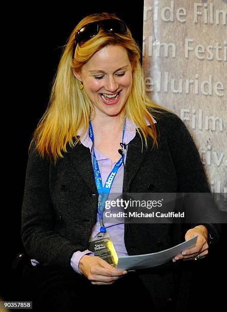 Actress Laura Linney speaks at the Helen Mirren and Laura Linney conversation during the 36th Telluride Film Festival held at the Courthouse on...