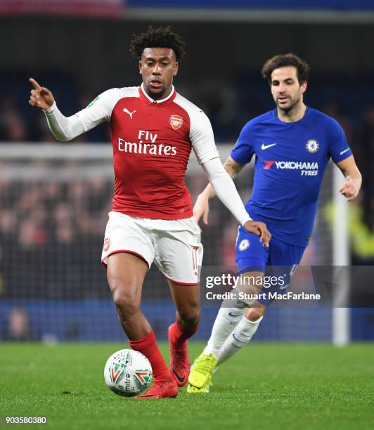 Alex Iwobi of Arsenal during the Carabao Cup Semi-Final First Leg match between Chelsea and Arsenal at Stamford Bridge on January 10, 2018 in London,...