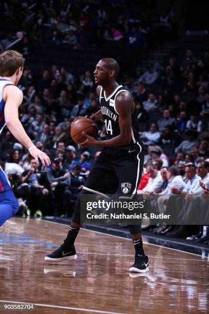 Milton Doyle of the Brooklyn Nets handles the ball against the Detroit Pistons on January 10, 2018 at Barclays Center in Brooklyn, New York. NOTE TO...