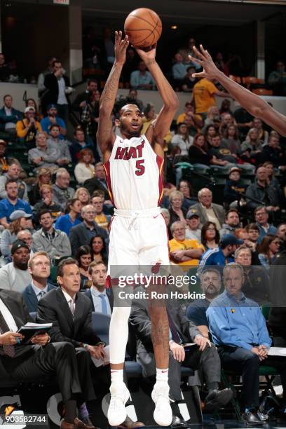 Derrick Jones Jr. #5 of the Miami Heat shoots the ball during the game against the Indiana Pacers on January 10, 2018 at Bankers Life Fieldhouse in...