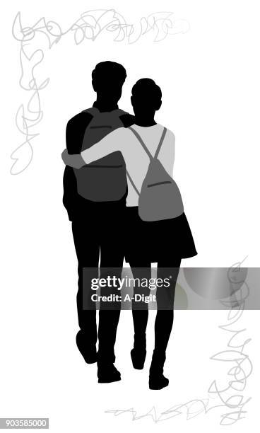 young love highschool couple - romantic couple back stock illustrations