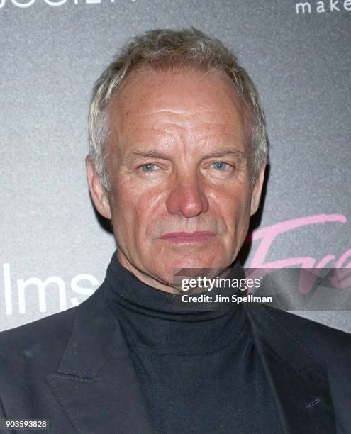 Singer/songwriter Sting attends the premiere of IFC Films' "Freak Show" hosted by The Cinema Society and Bluemercury at Landmark Sunshine Cinema on...
