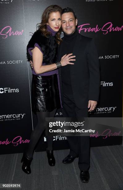 Alysia Reiner and David Alan Basche attend The Cinema Society & Bluemercury Host The Premiere Of IFC Films' "Freak Show" at Landmark Sunshine Cinema...