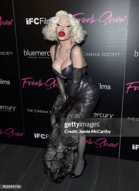 Amanda Lepore attends The Cinema Society & Bluemercury Host The Premiere Of IFC Films' "Freak Show" at Landmark Sunshine Cinema on January 10, 2018...