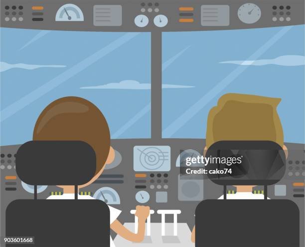 ilustrações, clipart, desenhos animados e ícones de pilotos e ilustração vetorial de cabine - co piloto piloto