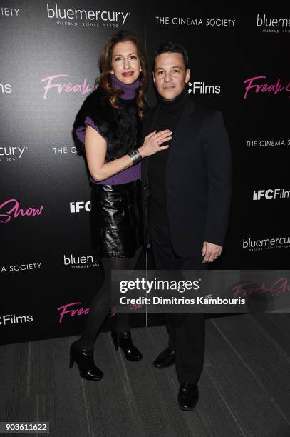 Alysia Reiner and David Alan Basche attend the premiere of IFC Films' "Freak Show" hosted by The Cinema Society at Landmark Sunshine Cinema on...