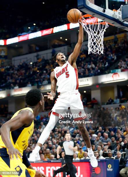 Derrick Jones Jr of the Miami Heat shoots the ball against the Indiana Pacers during the game at Bankers Life Fieldhouse on January 10, 2018 in...