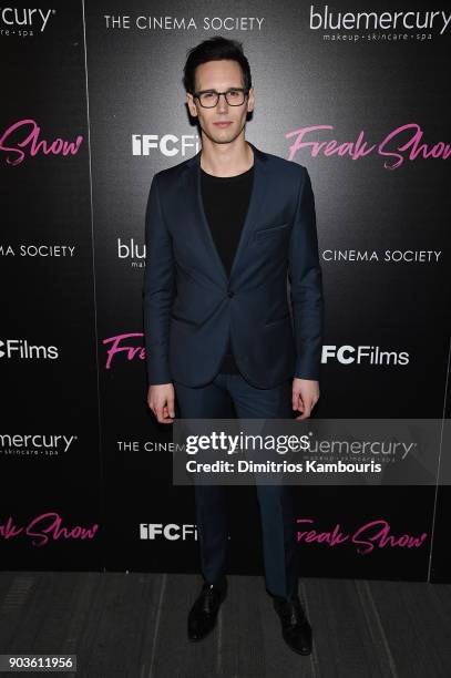 Cory Michael Smith attends the premiere of IFC Films' "Freak Show" hosted by The Cinema Society at Landmark Sunshine Cinema on January 10, 2018 in...