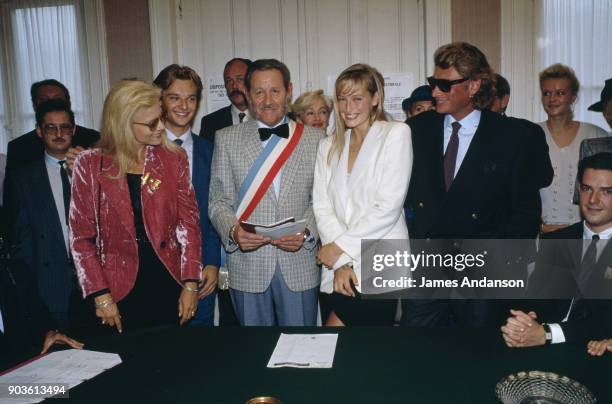 Civil wedding of David Hallyday and Estelle Lefebure at the town hall of Freneuse Sur Risle15th September 1989