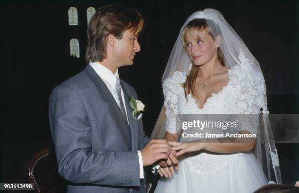 Wedding of David Hallyday and Estelle Lefebure in St.-Martin de Boscherville at St. Georges Church 15th September 1989